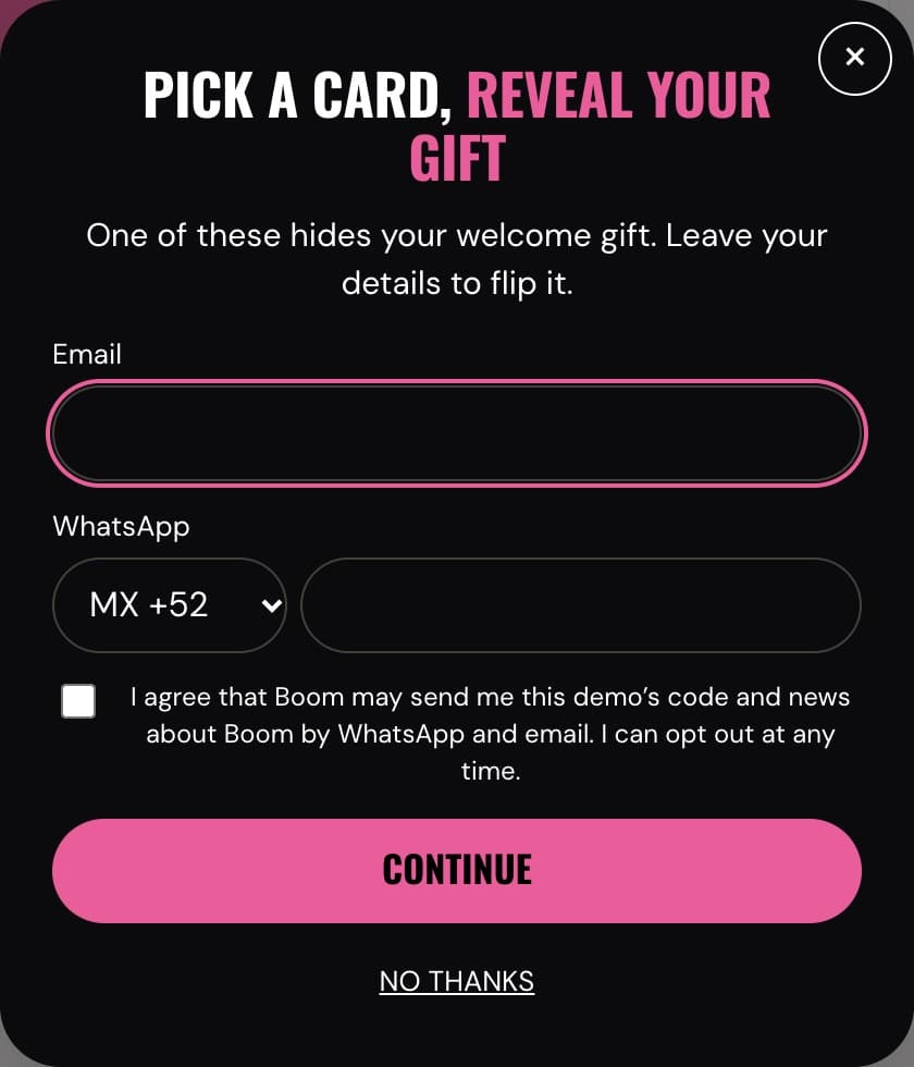 The Lead Capture pop-up as a shopper sees it