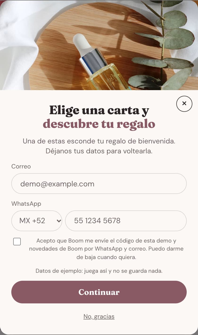 El pop-up de Lead Capture como lo ve un cliente