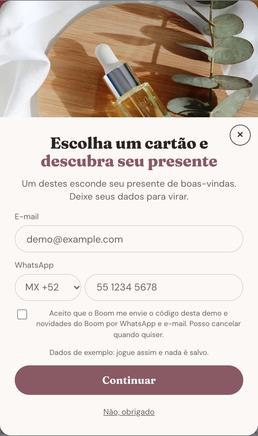 O pop-up do Lead Capture como o cliente vê