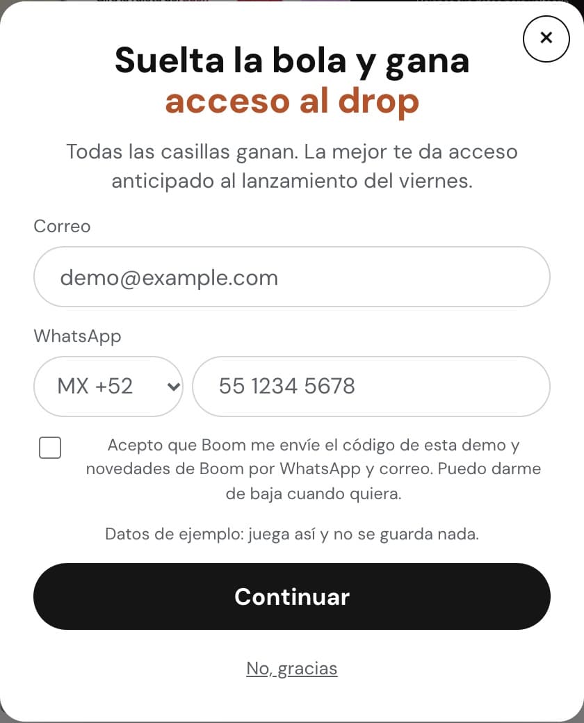 El pop-up de Lead Capture como lo ve un cliente