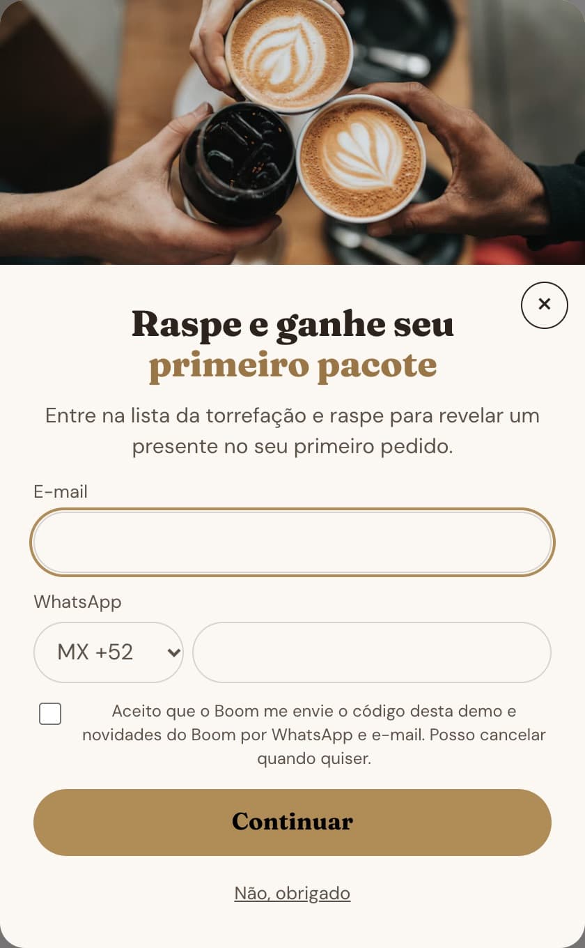O pop-up do Lead Capture como o cliente vê