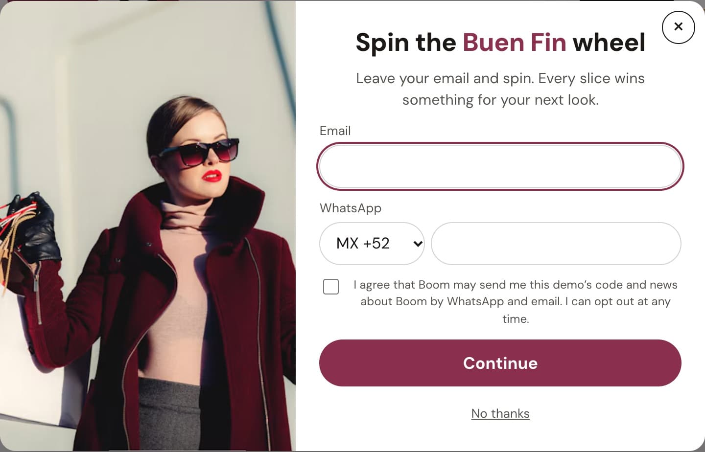 The Lead Capture pop-up as a shopper sees it