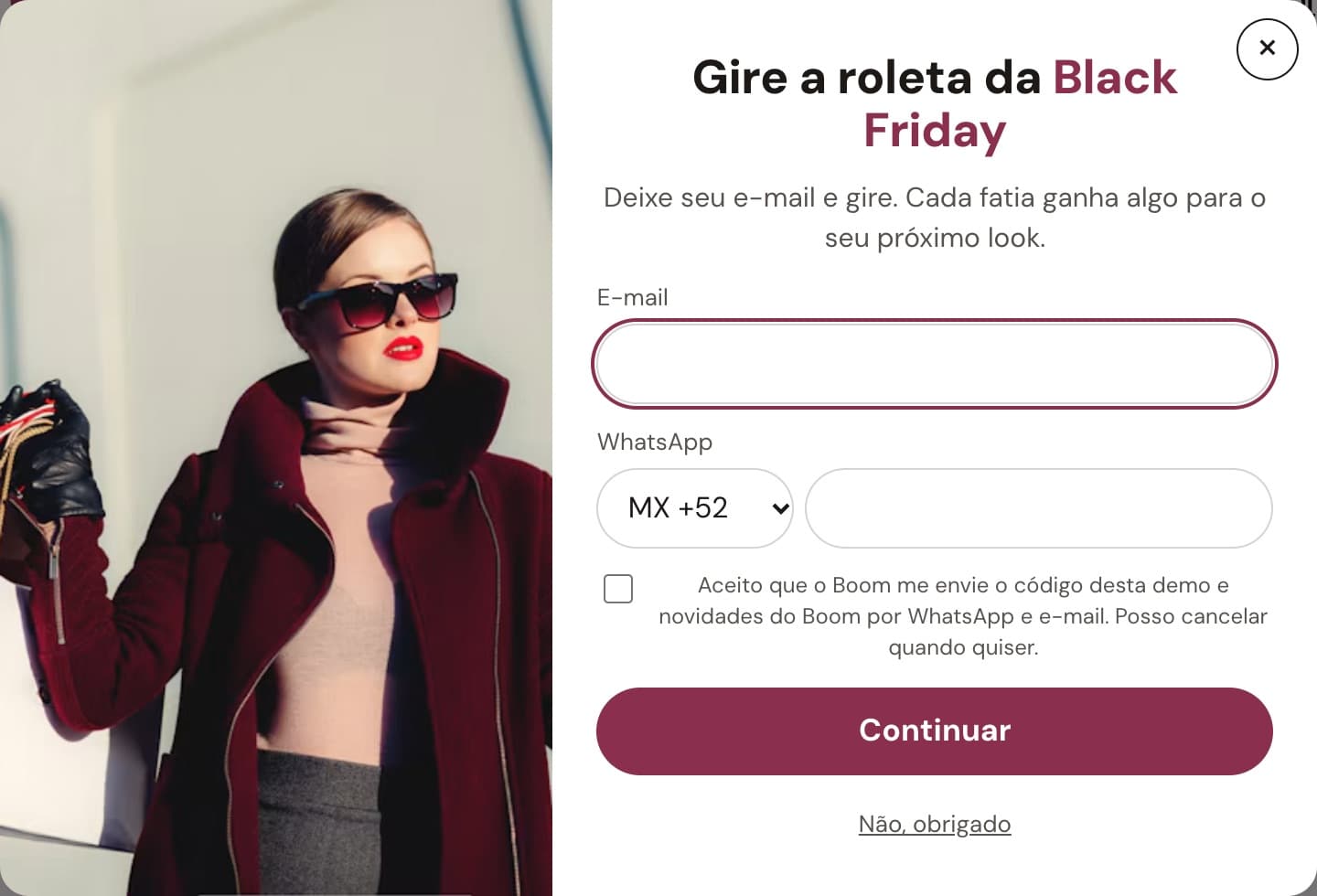 O pop-up do Lead Capture como o cliente vê